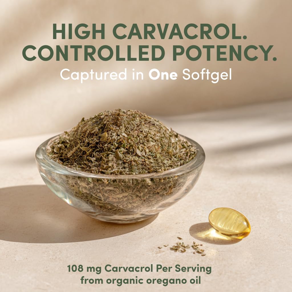 Olio Selvatico Vegano di Origano Capsule Biologico, 86-90% Carvacrolo - Supporto Immunitario e Digestivo, Antiossidante Naturale, Vegano, Non OGM, 60 Capsule (60 Sofgel/1 Confezione)