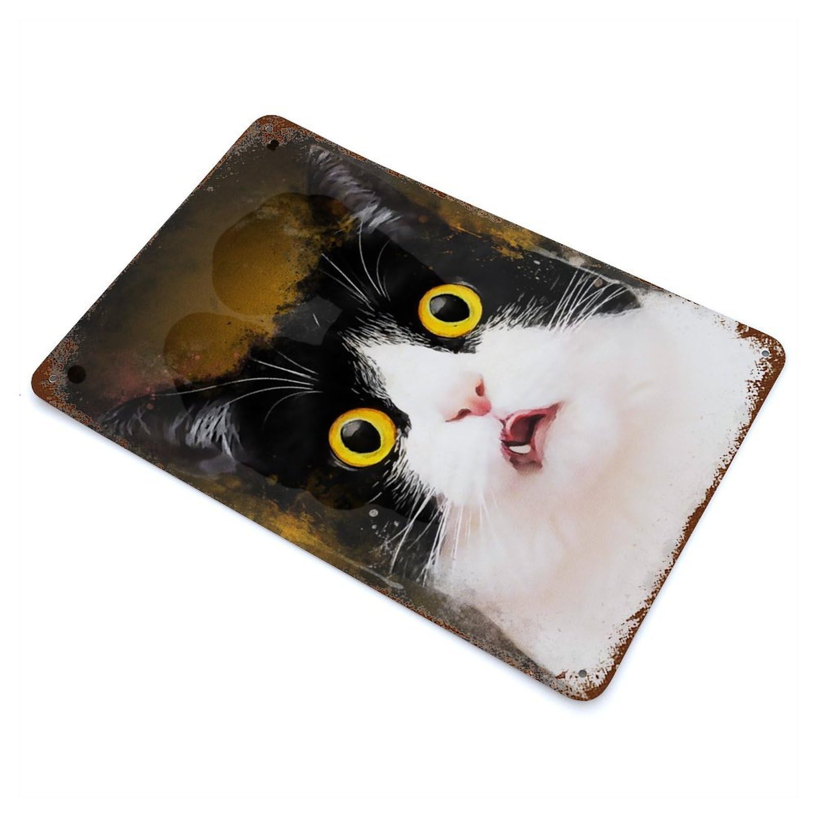 Dumbfounded Cat Vintage Rust Metal Sign 11.8"x7.9", Shabby Chic Decor for Garage, Pub Or Kitchen