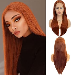 iShine Long Ginger Wigs for Women Straight Synthetic Lace Fr