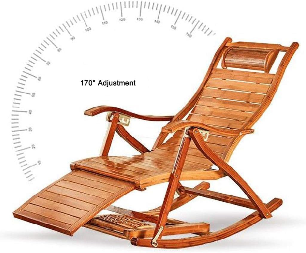 Folding Recliner Bamboo Lounge Chair Recliner Rocking Folding Reclining Sunloungers Adjustable Gear for Garden Patio Leisure Relaxation Chair