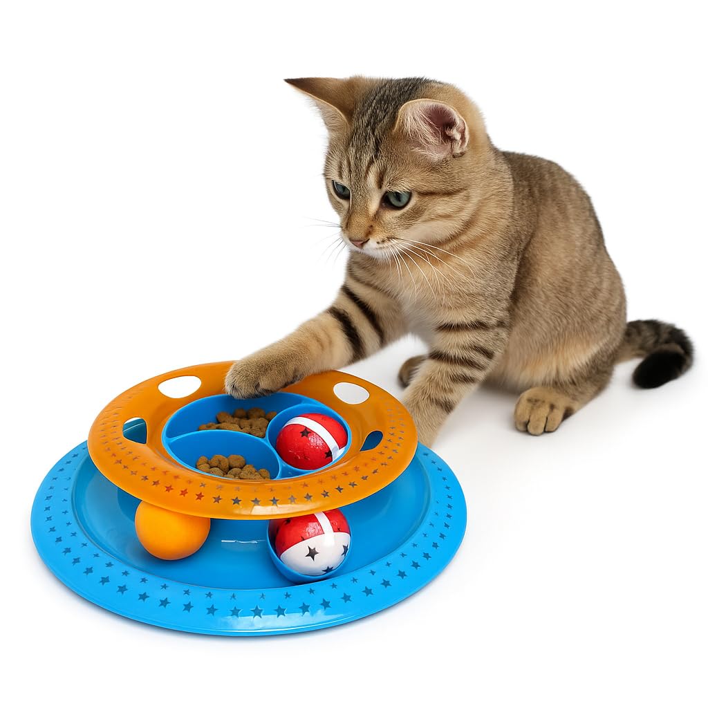 Zvire Cat Track & Treat Toy – Interactive Cat Ball Game with Rattle Balls – Fun Swat & Chase Toy for Cats & Kittens – Treat Dispenser for Playtime & Exercise – No Assembly Required