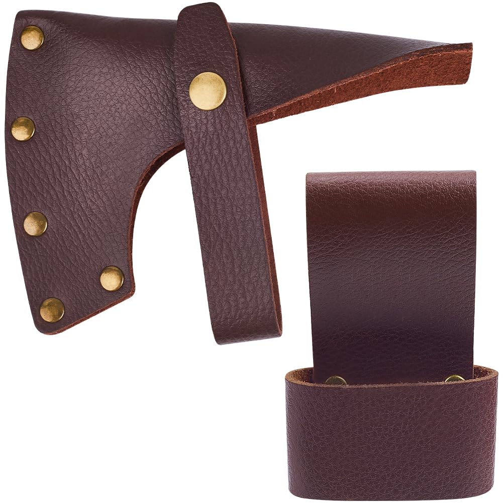 GORGECRAFT Genuine Leather Axe Sheath 5.9x4.3 Inch Coconut Brown Halloween Adjustable Hatchet Blade Cover Full Grain Leather Hand Axe Head Protector Camping for Lumberjack Outdoor Essentials
