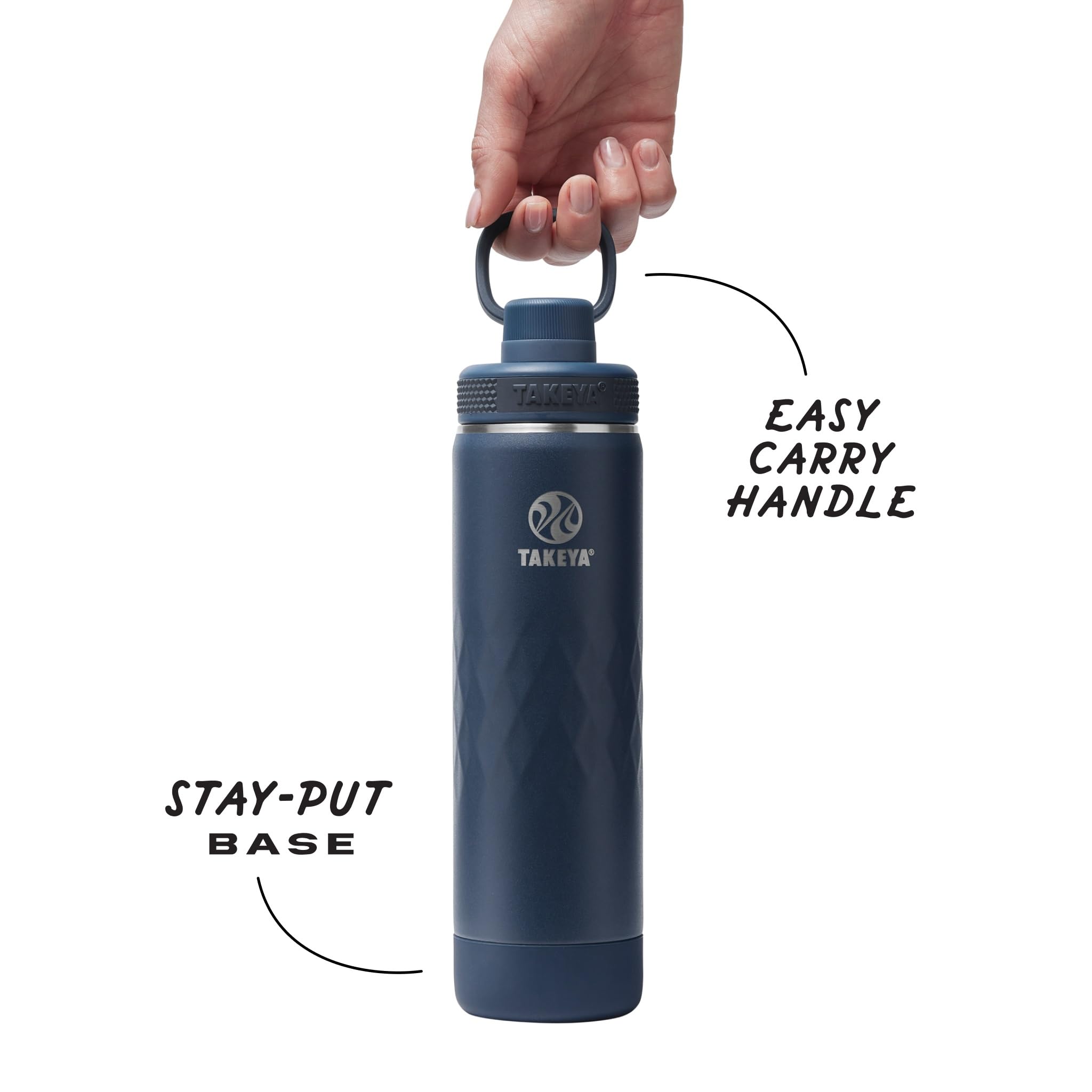 Takeya Sport 3-isolierte Edelstahl-Wasserflasche, auslaufsicher, schweißfest, BPA-frei, hält Getränke 36 Stunden kalt, 14 Stunden heiß, Indigo