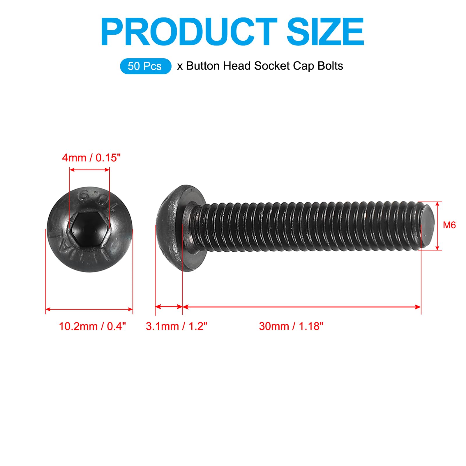 PATIKIL M6-1x33mm Button Head Socket Cap Bolts Screws - Image 2
