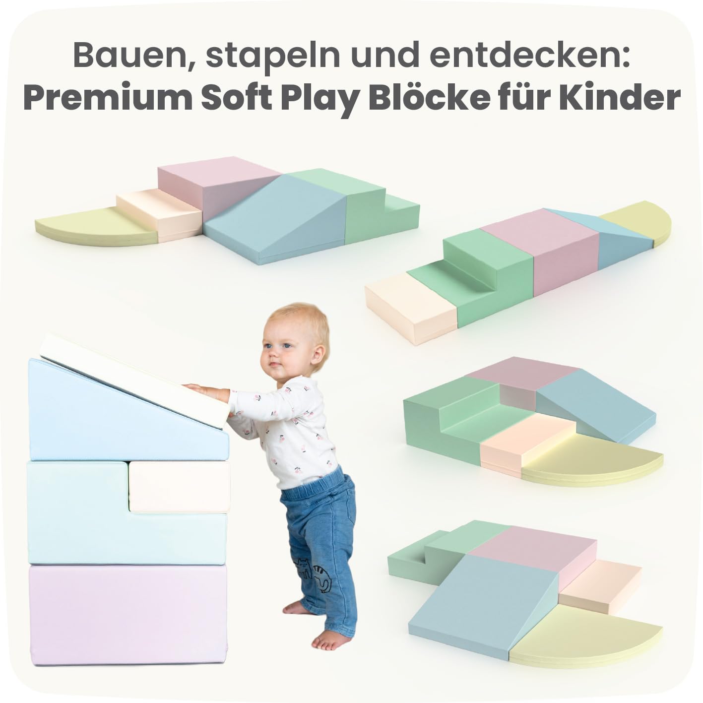 IGLU SOFT PLAY Corner Climber 5er Softbausteine Set für Kleinkinder & Babys – Kletterbausteine aus Schaumstoff – Krabbellandschaft & Motorikspielzeug für Zuhause (Pastel)