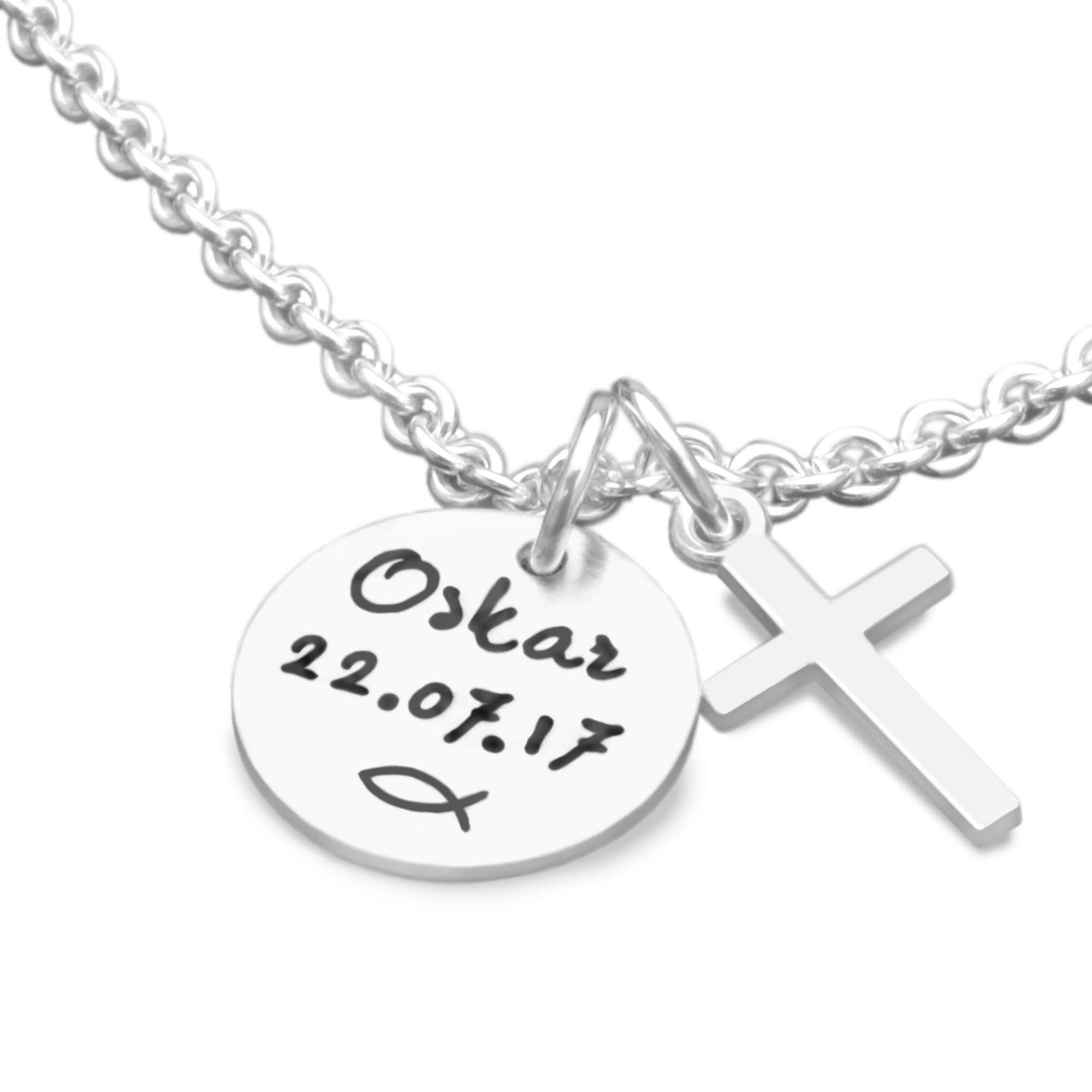 Taufkette mit Gravur Junge MEINE TAUFE KREUZ 925 Silberkette Geschenk Taufe personalisiert Taufgeschenk Kreuzkette