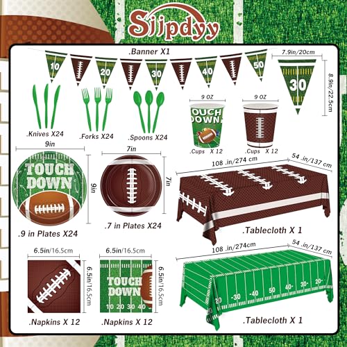 Sjjpdyy GLQ 171Pcs Football Party Supplies Kit Rugby Paper Plates Cups Napkins Spoon Fork Knives Tablecloth Touchdown Party Decorations Tableware For 24 Guests For Football Game Super Bowl Party Birthday Party thumb #1