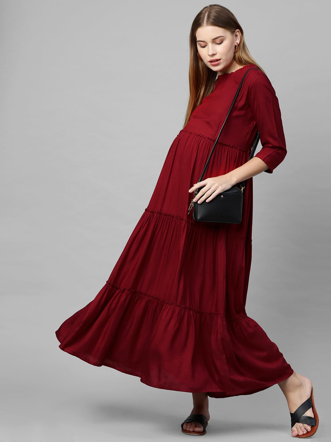 MomToBe Women's Rayon Maxi Solid Maternity Dress (1021mtbmrnsolidd-xxl_Maroon_XX-Large) 1