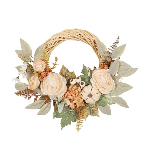 Türkranz Herbst Deko | 45CM Herbstdeko Herbstkranz Haustür mit Herbstblätter Beeren, Künstliche Herbstkranz Hängende für Herbst Dekoration, Wand, Fenster, Innen Außen (E)