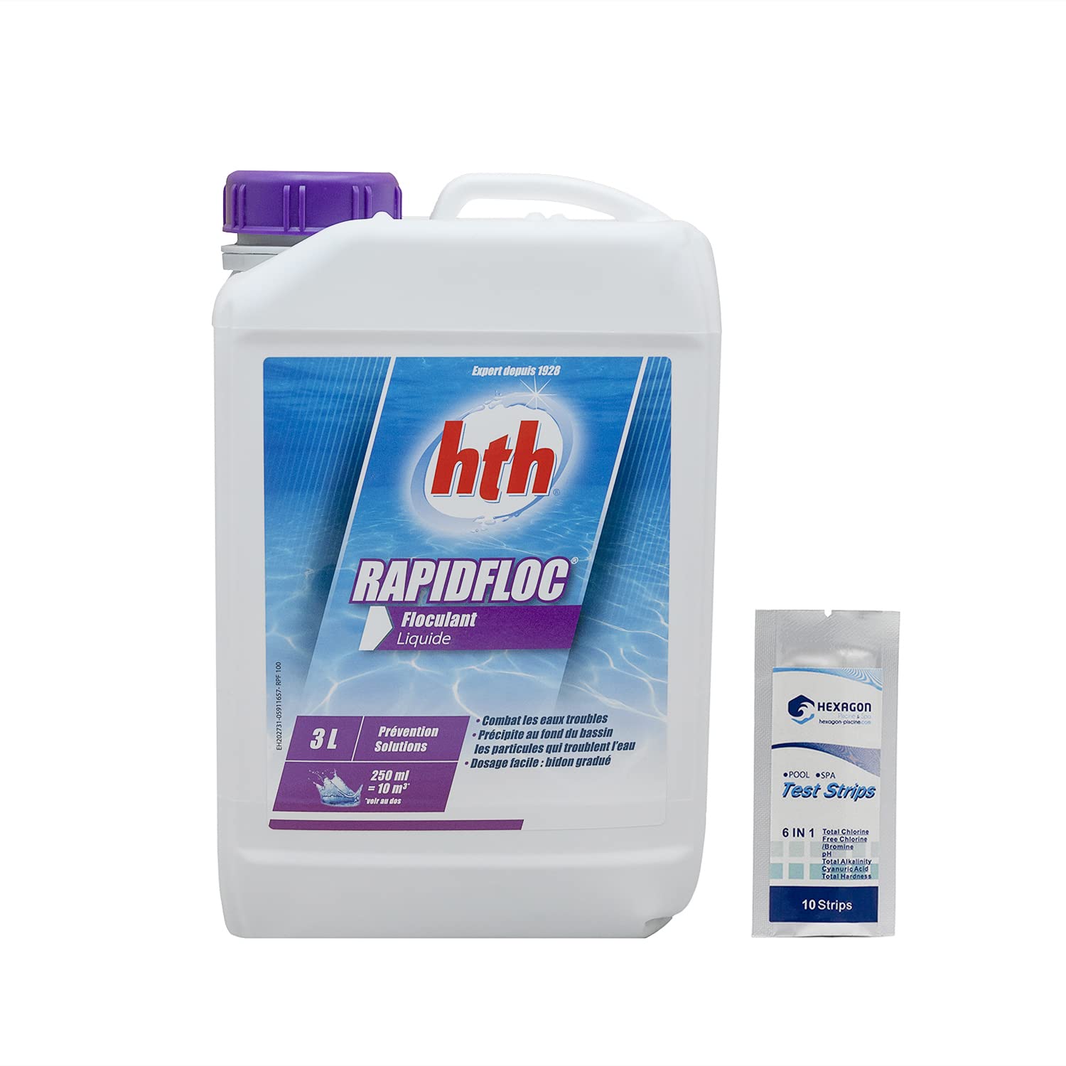 HTH RAPIDFLOC Liquide - 3L | Floculant Liquide + 10 Tests HPS OFFERTS 6 en 1