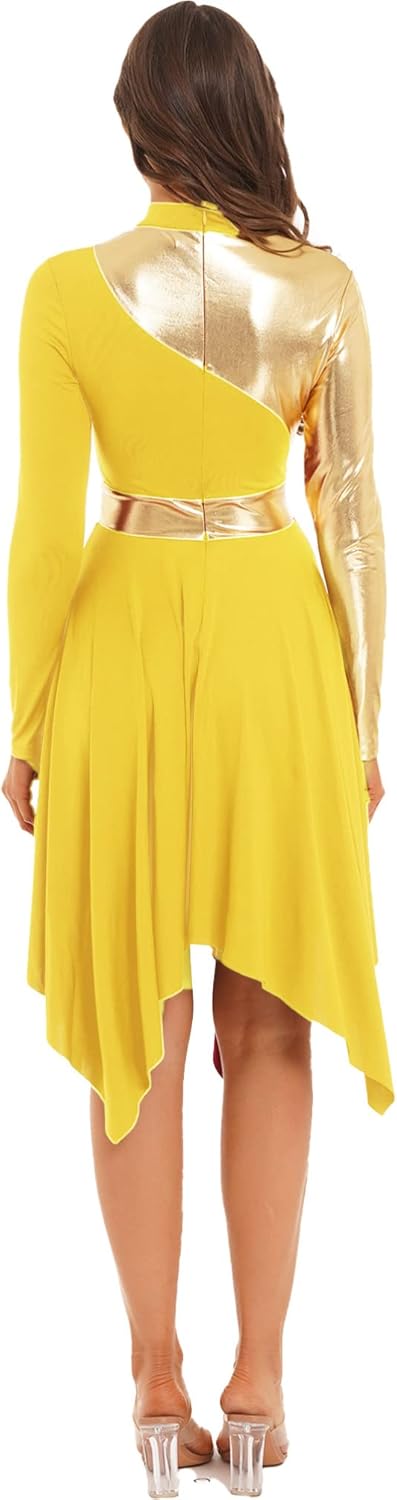 Asymmetrical Praise Dance Costume for Women Long Sleeve Worship Lyrical Dance Dress