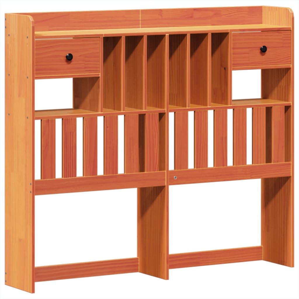 Massivholzbett 135x190 cm, Kiefernholz Wachsbraun, mit Stauraum, Lattenrost, Kopfteil, Bettrahmen für Schlafzimmer Möbel, Platform Bettgestell, stabil