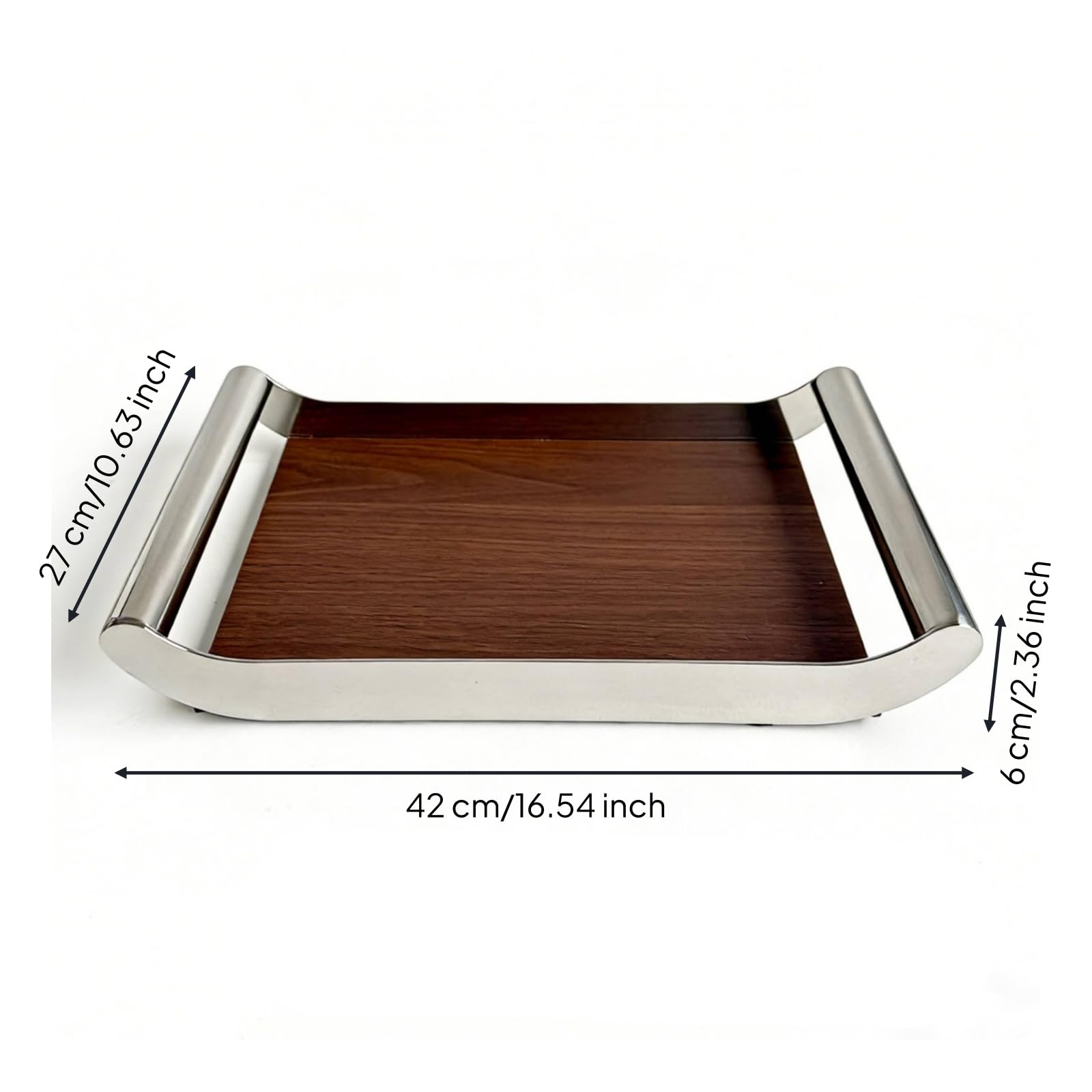 Baoblaze Bandeja de Servir Rectangular Bandeja de Madera Bandeja con Asas Bandeja de Servicio con Centro de Marcos de Acero Inoxidable Adecuada para, Grande