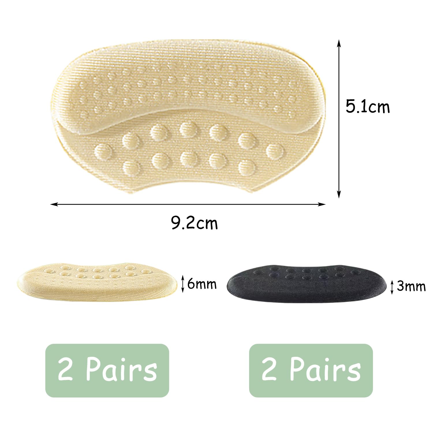 4 Pares de Almohadillas para Talones, Almohadillas de Talón Autoadhesivas, Almohadillas para Talones Reducir Talla Zapato el Talón Contra Ampollas, Mejorar la Comodidad(Negro y Beige)
