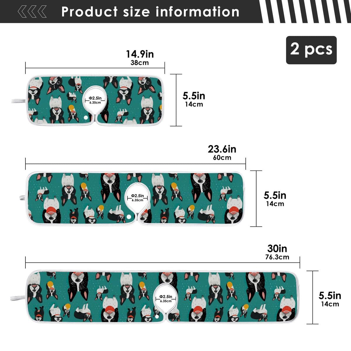 FULUHUAPIN 2 Pack Dog Kitchen Faucet Splash Catcher Absorbent Mat, Polyester Sponges Machine Washable Quick Dry Drying Mat, Sink Accessories 23'' x 5'' 20324233