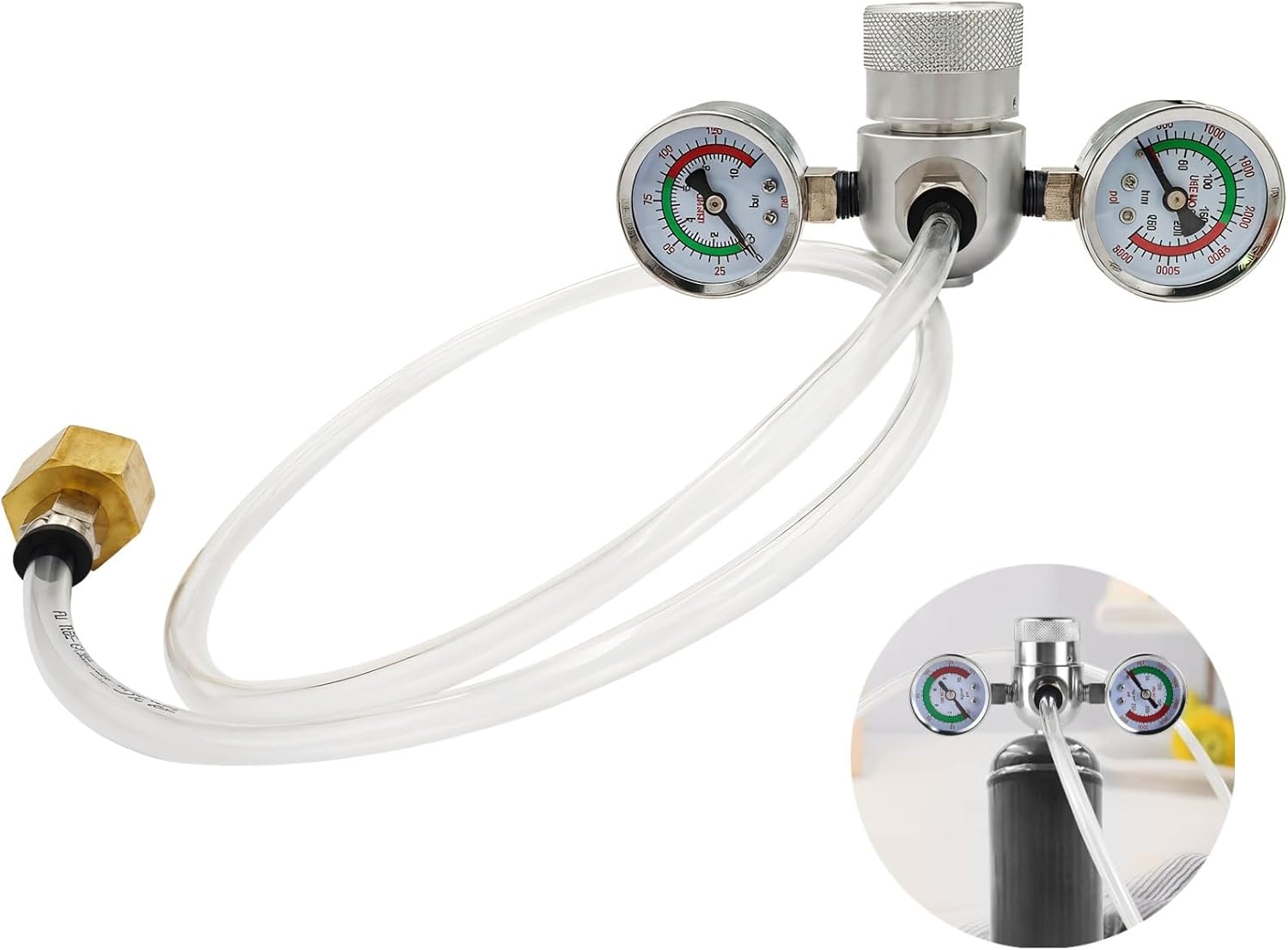 Gas Regulator Valve for Whipped Cream Dispensers, Safety Relief Valve, Fits 0.95 L Nitrous Oxide Tanks, Includes Thread Adapter and Hose, Precise Control Over Gas Release