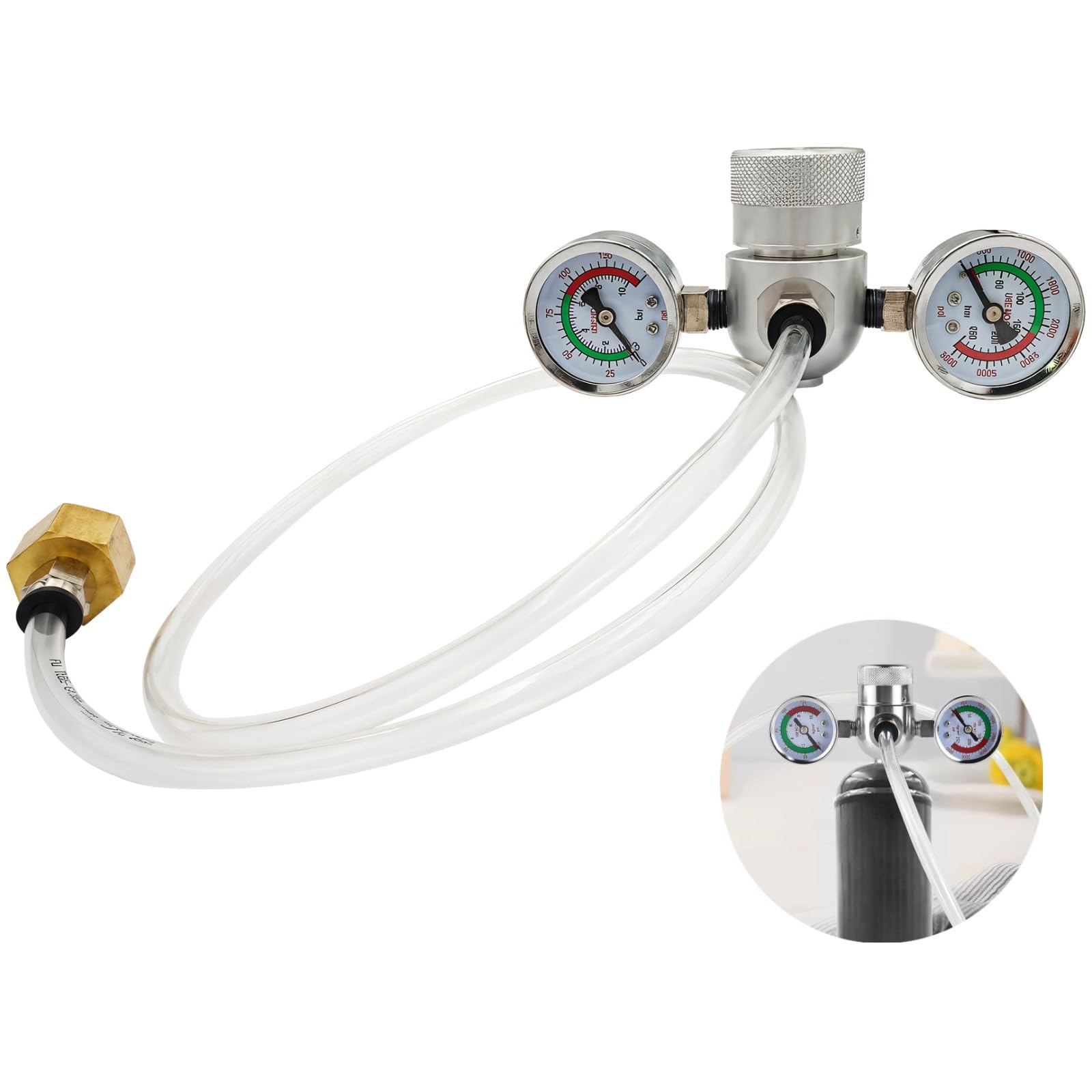 Gas Regulator Valve for Whipped Cream Dispensers, Safety Relief Valve, Fits 0.95 L Nitrous Oxide Tanks, Includes Thread Adapter and Hose, Precise Control Over Gas Release