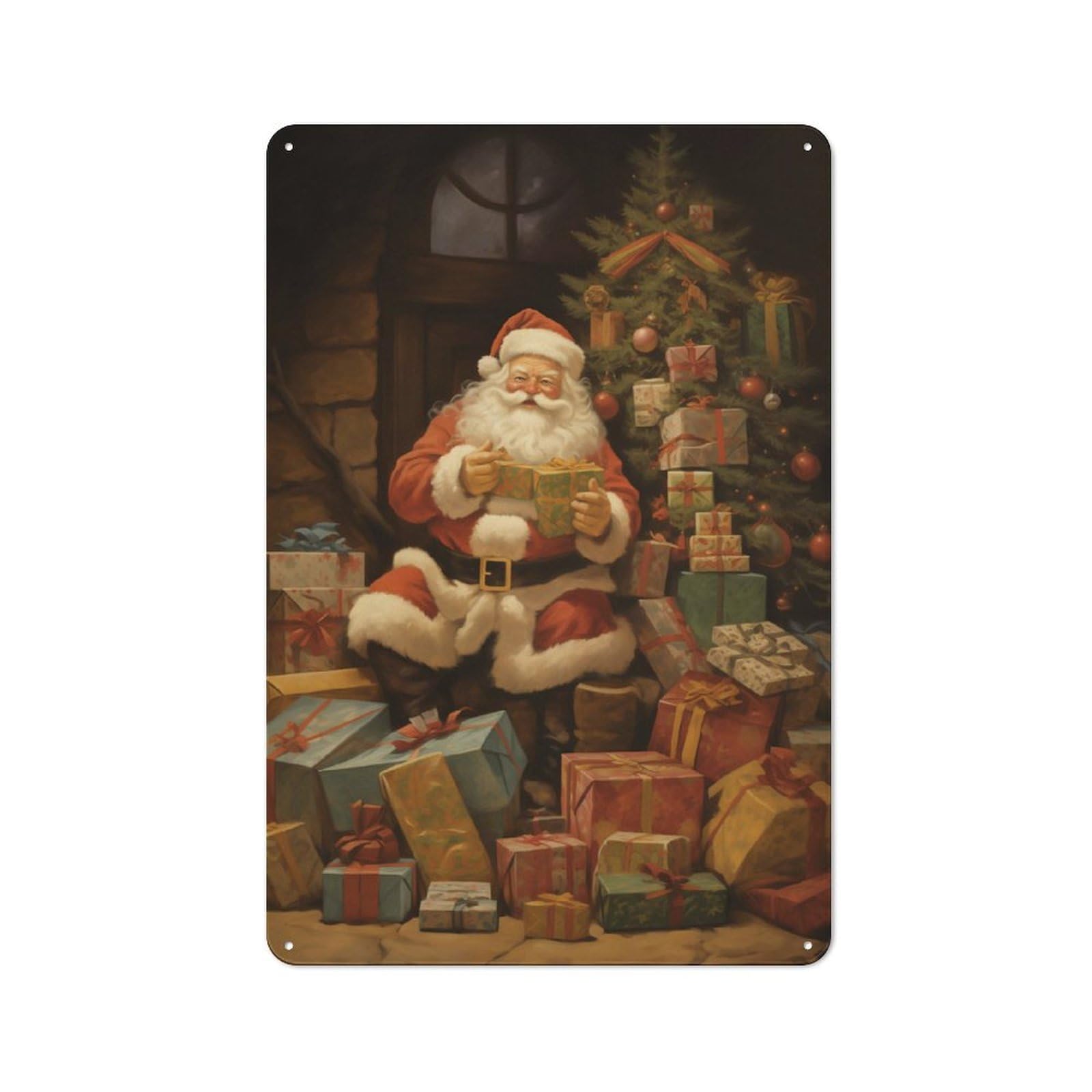 Junmoney Vintage Santa Claus Printed Metal Sign 30X20cm For Café Or Restaurant, New-Space Wall Decor For Café Owners And Decorators