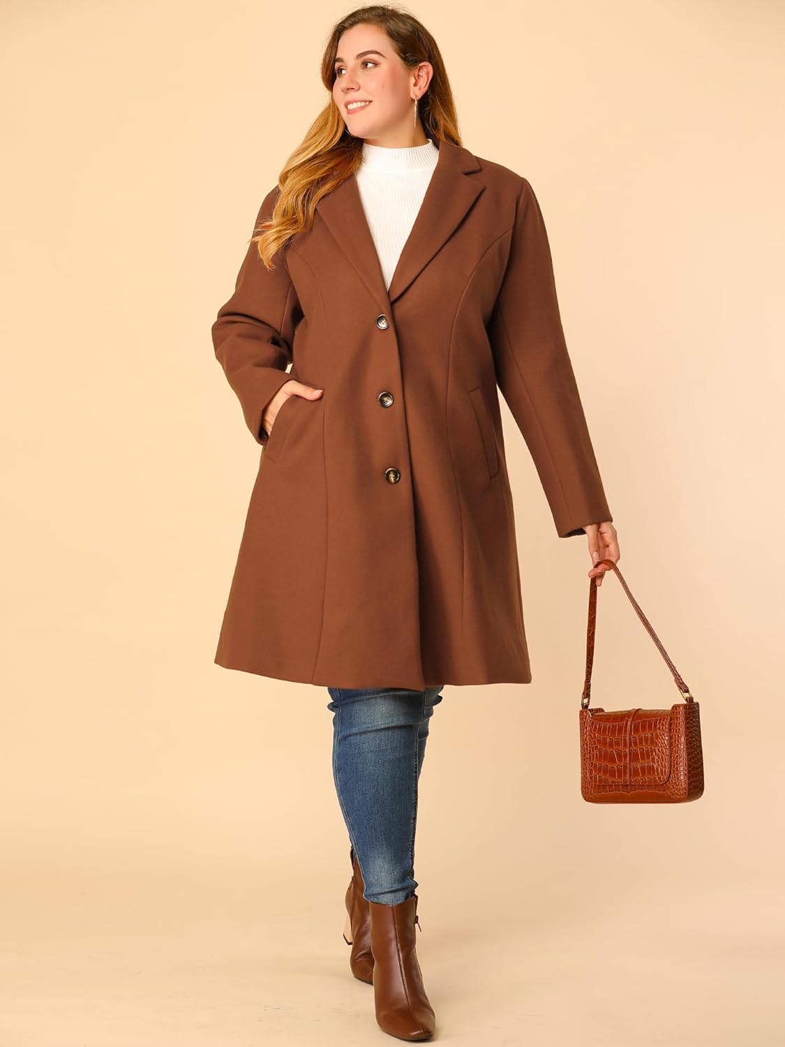 Agnes Orinda Women's Plus Size Coat Single Breasted Notched Lapel Elegant Long Winter Coats 2025 - Image 3