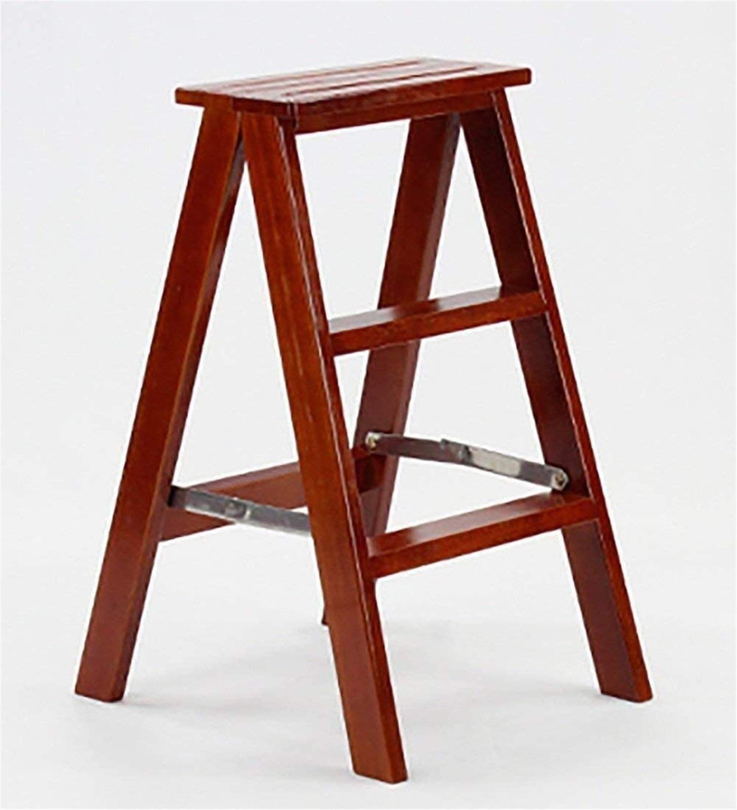 Escabeau en bois massif rouge 3 marches pour cuisine et salon