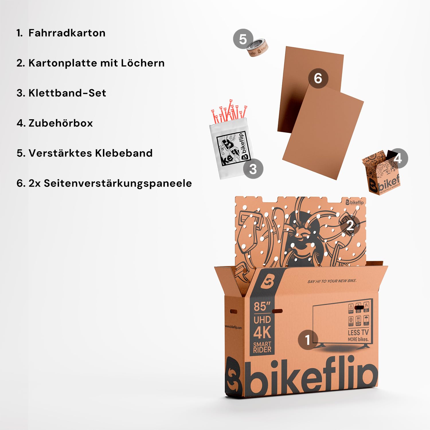 Bikeflip Box Fahrradversandkarton für Rennräder, Trial, BMX und Kinderfahrräder, Stabile Wiederverwendbare Karton, Schneller Aufbau für Reisen und Kuriertransport