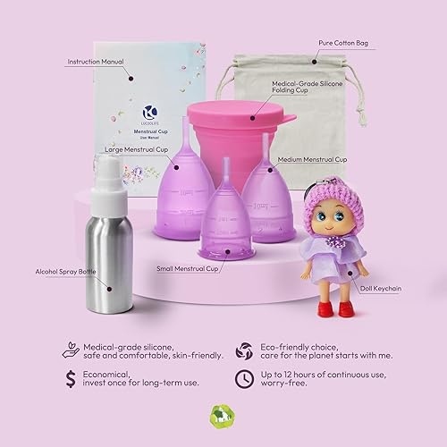 Miniatura 5 de Copa menstrual reutilizable, copas de silicona para el período, suaves, cómodas y respetuosas con el medio ambiente, juego de 3 kit para niñas y