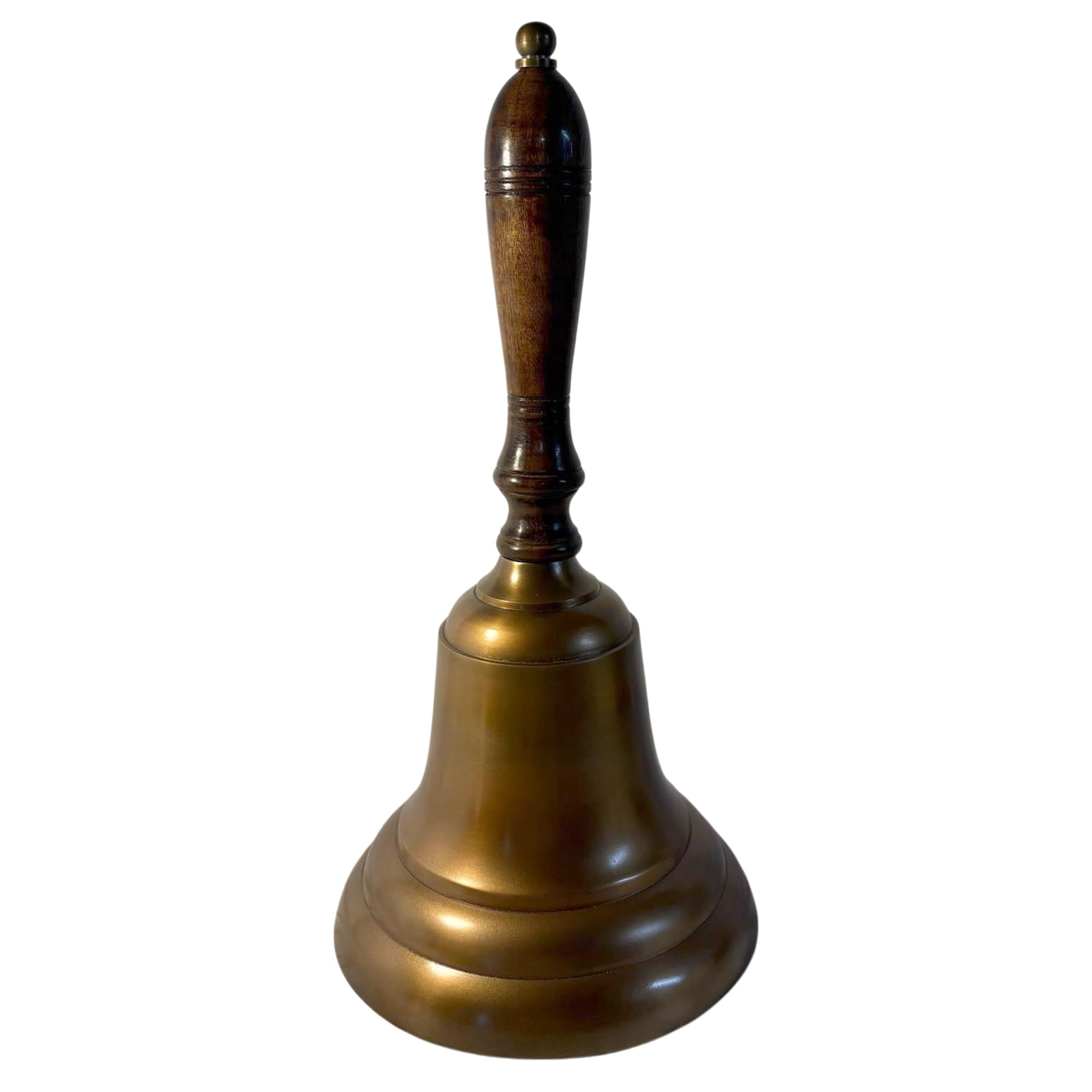 Extra große Aluminium-Schulglocke mit Holzgriff, 45 cm, antikes Messing-Finish, Serviceglocke