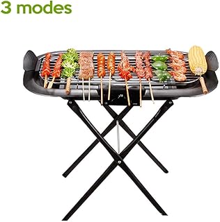 review Barbecue Grill Indoor Smokeless Griddle Electric for Camping, with Bracket, Adjustable Heat Control, Removable Grill And Water Tray, Extra Large Surface 62X32cm, Enamel 2000W