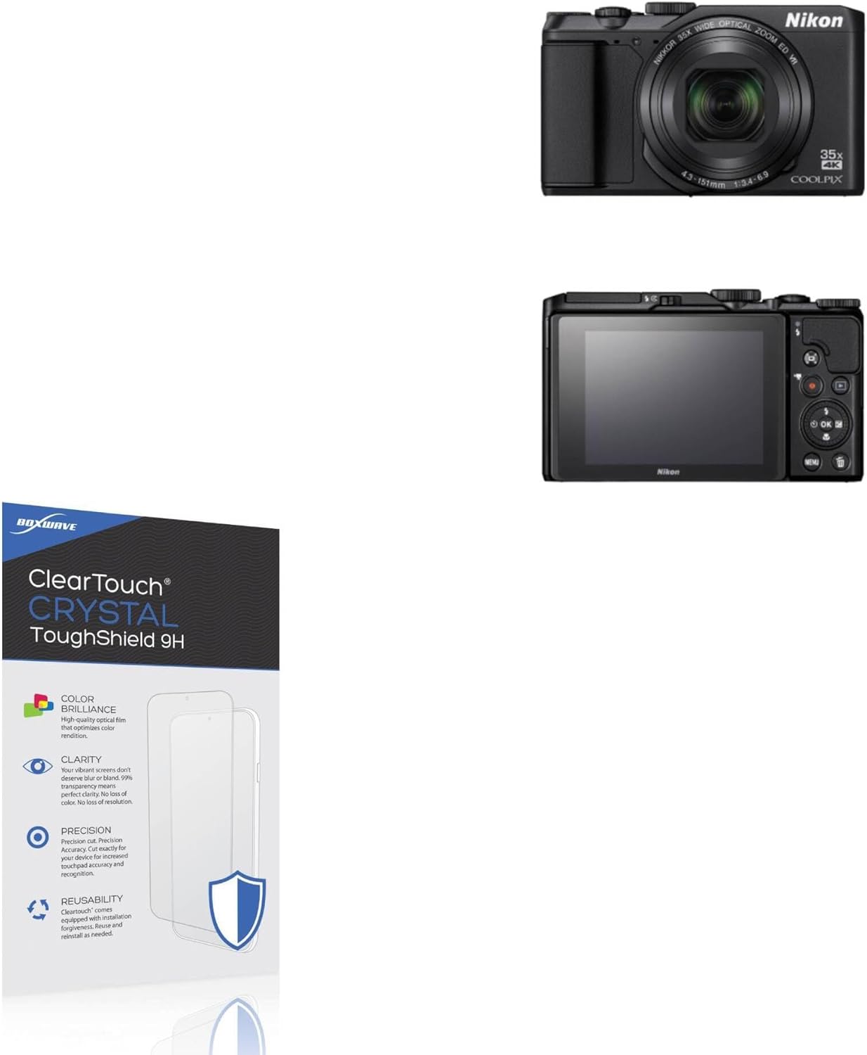 BoxWave Screen Protector Compatible with Nikon Coolpix A900 - ClearTouch Crystal ToughShield 9H (2-Pack), Clear 9H Tough Flexible Film Screen Protector
