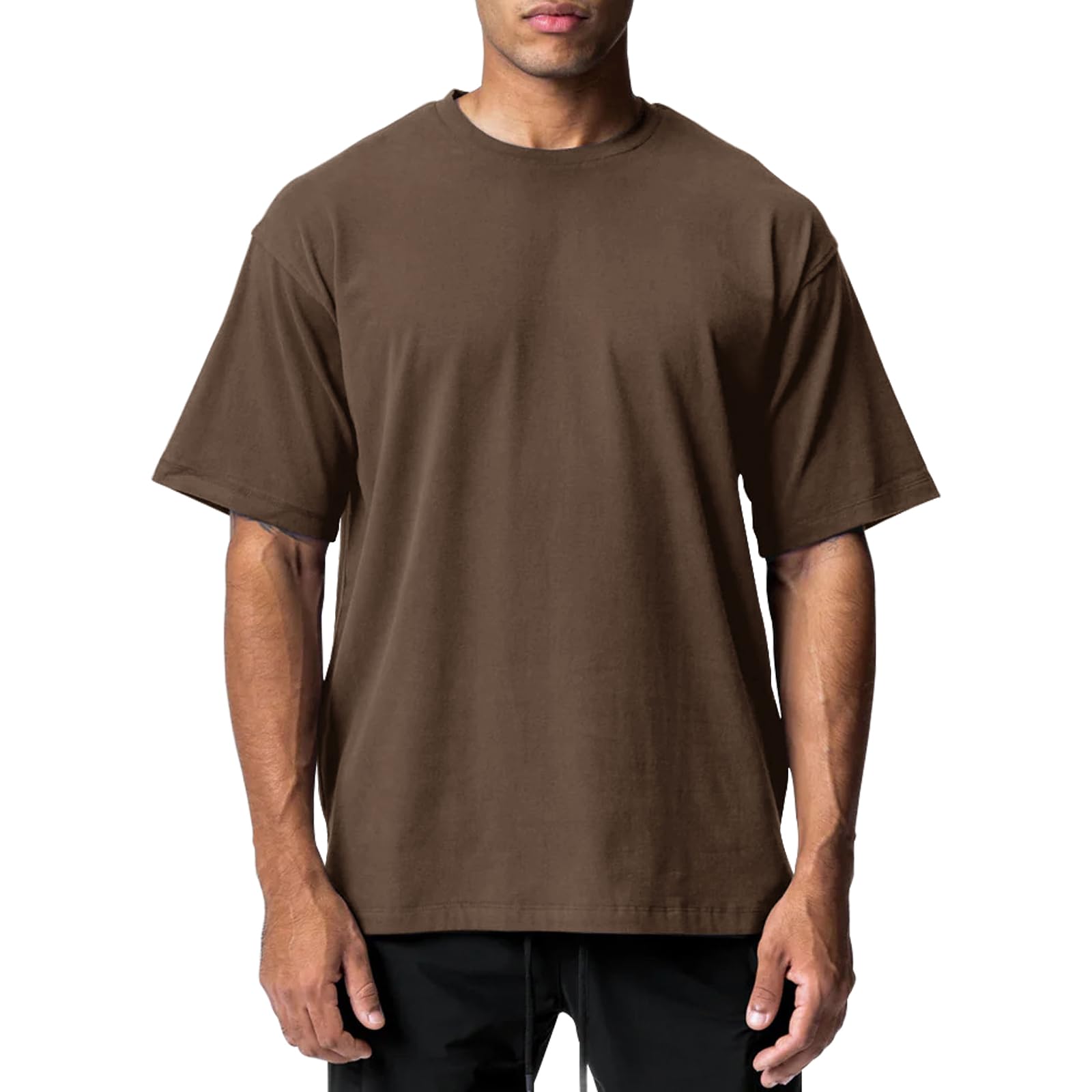 Men's Cotton Short Sleeve Crew Neck Shirts Athletic Tops Tees Oversized Gym Clothes for Men S-XXL