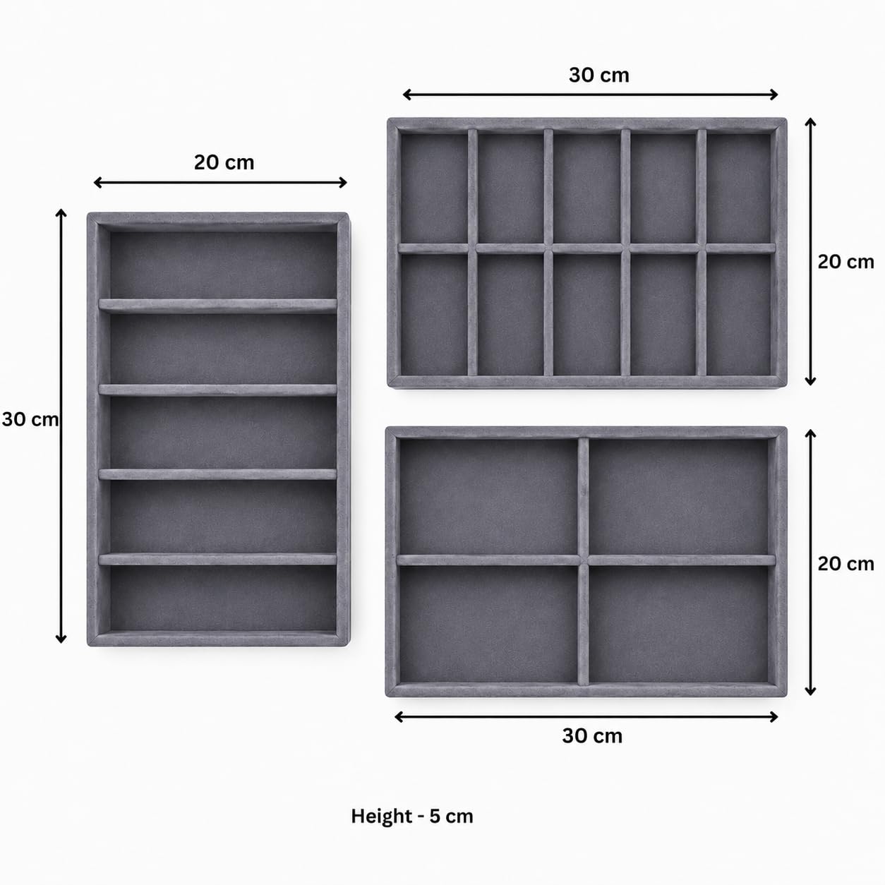 La Trove Bandeja organizadora de piel sintética de alta calidad para reloj, cinturón, corbata, gafas de sol (combo de 3, gris)
