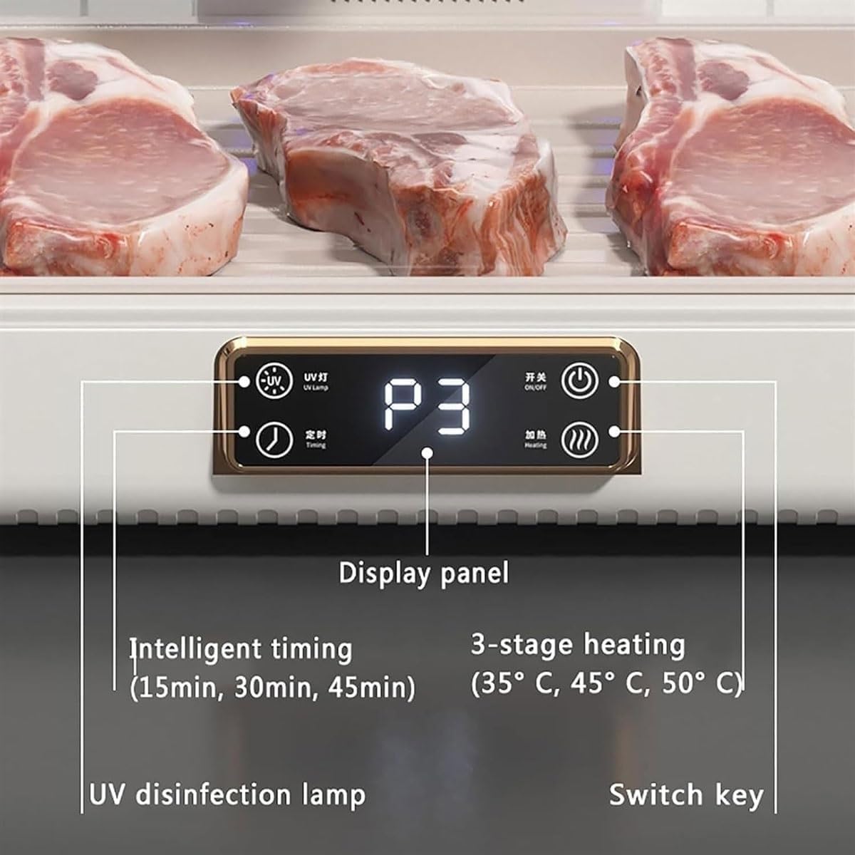 Scatola Elettrica per Scongelare la Carne, Scatola Intelligente per Scongelare Alimenti Surgelati, Vassoio per Carne da 8L con Regolazione della Temperatura a 3 Livelli e Timer