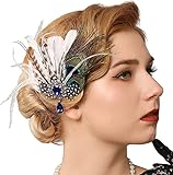 GENBREE 1920s Feather Headpiece Gatsby Flapper Headpieces Peacock Feather Hair Clip Feather Headband