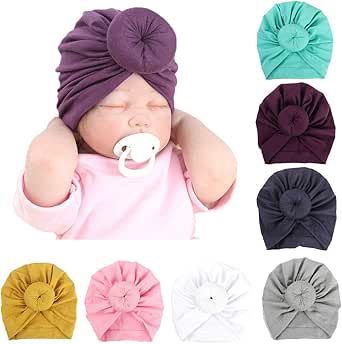 GGUFAY Baby Turban Stirnbänder 2er Set - Beige Mit Kaninchen & Bärchen Design