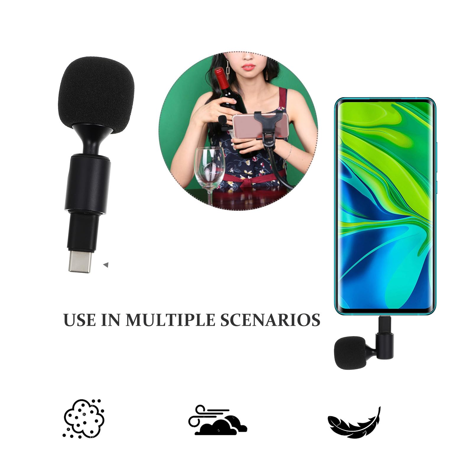 Microfono per Live Streaming e Registrazioni Copertura in Spugna Connettore Type-c, Microfono Pieghevole e Portatile in Metallo per Computer e Smartphone