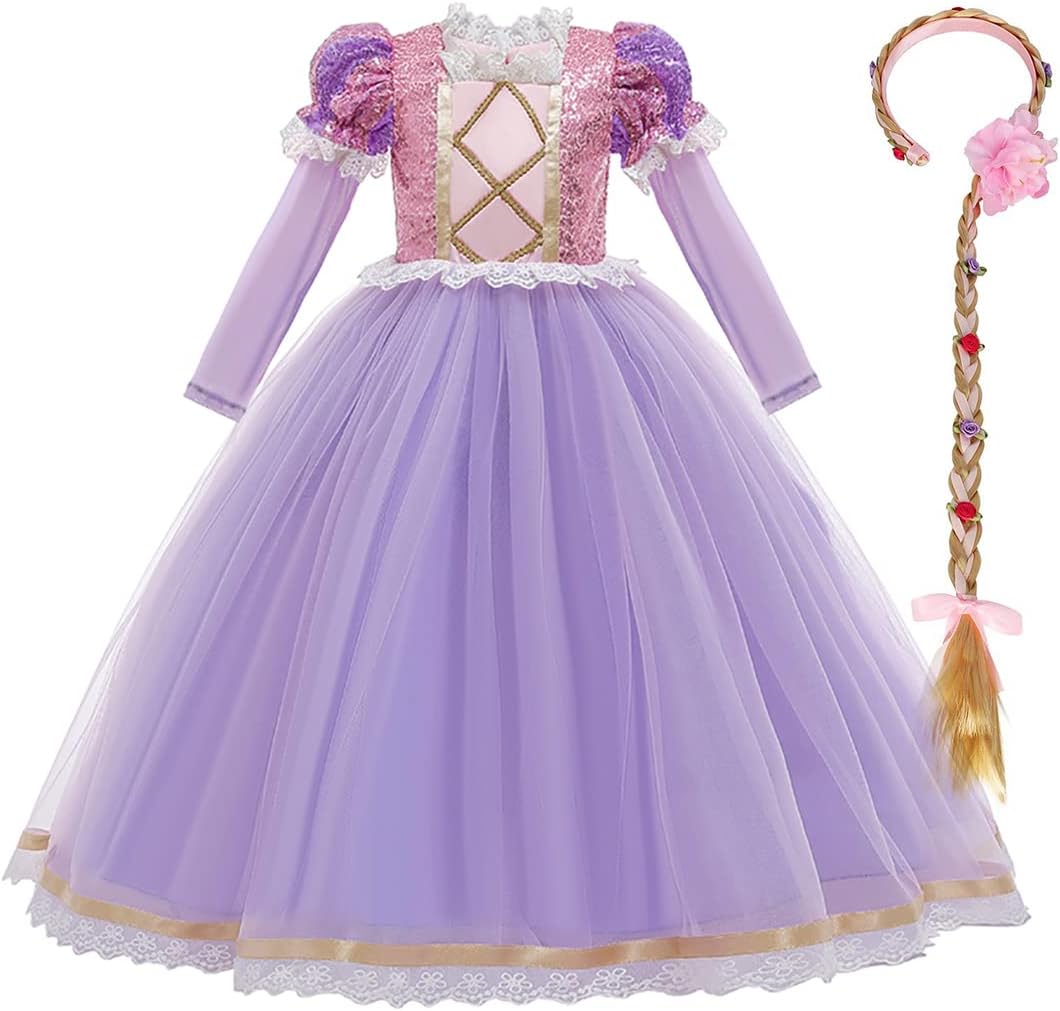 FYMNSI Rapunzel Princess Sofia Costume Kids Girls Deluxe Party Fancy Dress Up Carnival Cosplay Halloween Christmas Birthday Fairy Tale Long Prom Ball Gown Photo Props 3-8 Years