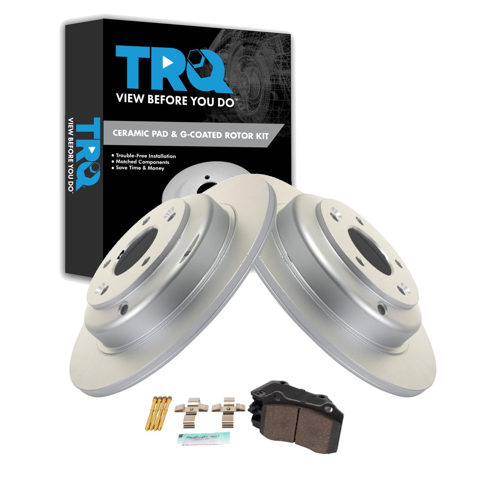 TRQ Rear Brake Pad and Rotor Set Ceramic Coated Rotors Compatible with 2010-2013 Hyundai Genesis Coupe