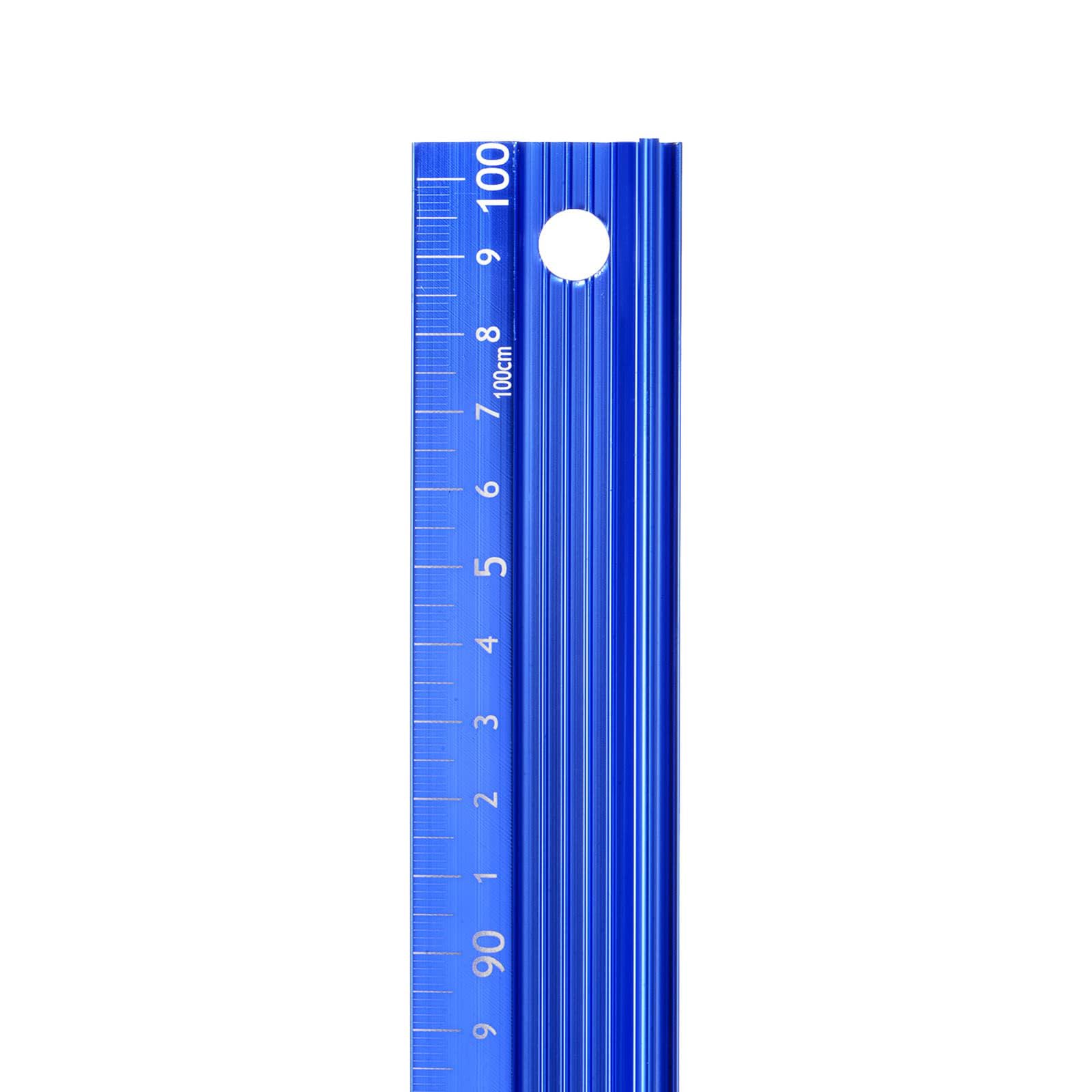 TA-VIGOR Raised Grip Metal Ruler 100cm, Aluminum Alloy Metric Ruler Measure, Anti Slip Protective Straight Cutting Ruler Measuring Tool with Hanging Hole, for Office Measure Cut Drawing, Blue 1Pcs