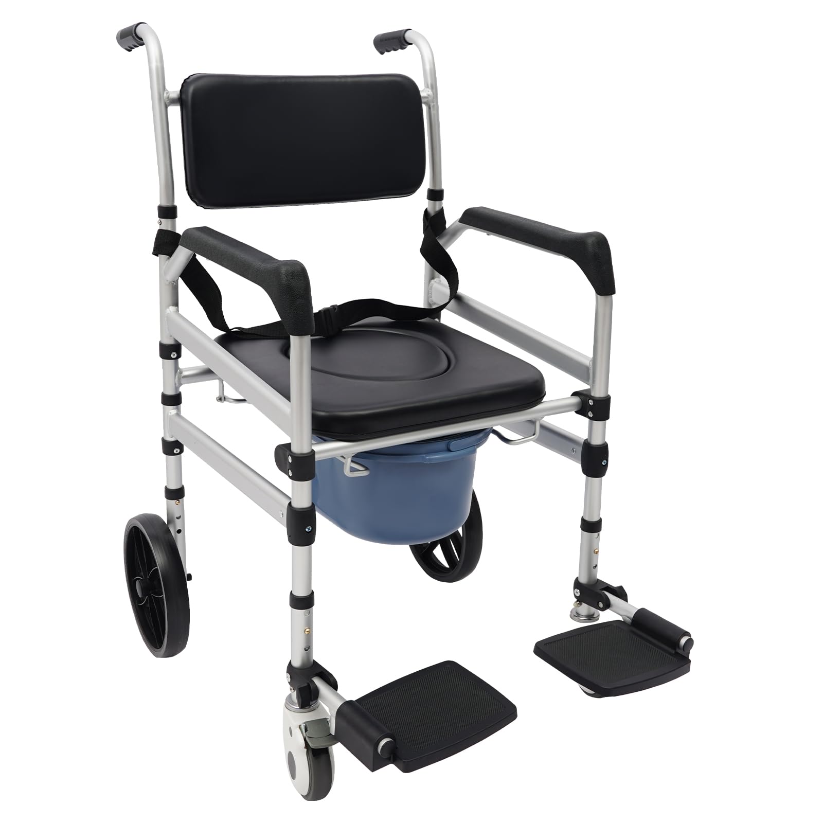 Silla de baño plegable de hasta 150 kg de aluminio, altura de asiento de 46 – 51 cm, silla de ruedas con inodoro y ruedas con frenos, silla de ruedas para personas mayores y movilidad reducida (placa