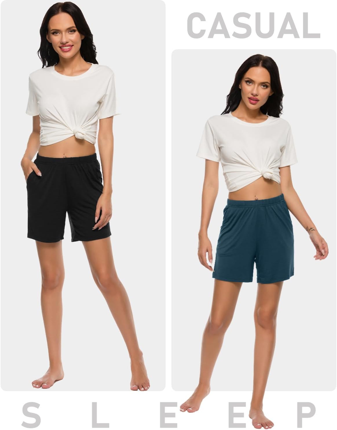 JINSHI Womens Pajama Shorts Soft Comfortable Lightweight Elastic Drawstring Modal Pajama Bottoms Lounge Shorts with Pockets - Image 4