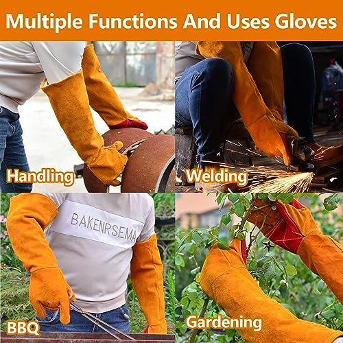 Jossens Animal Handling Gloves,Cat Bite Proof Gloves,Multipurpose Pet Bite Proof Glove For Cat Dog Bird Falcon Snake(Yellow+ Red, 23.6Inch / 60CM - Thumbnail 5