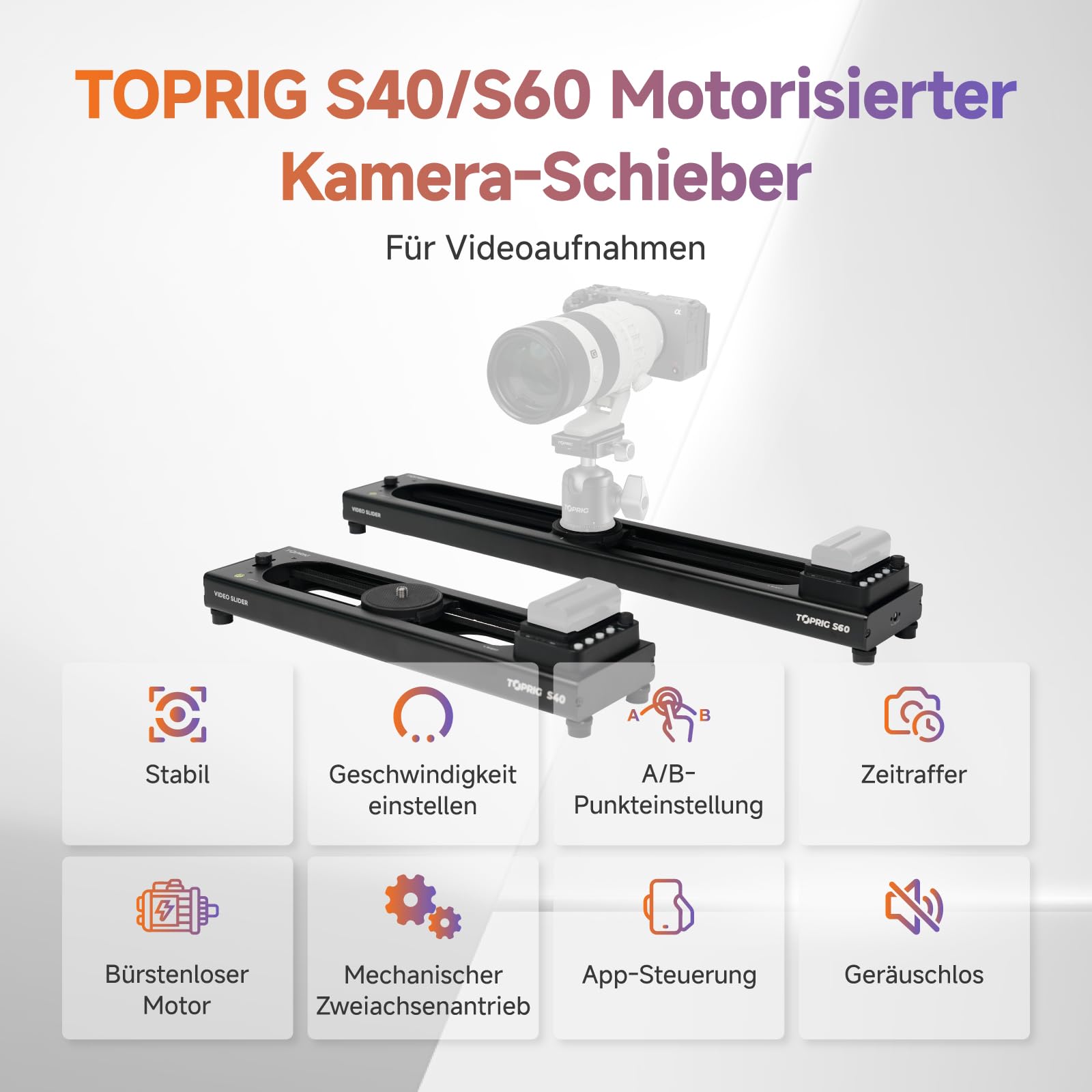 Accsoon 40cm Kamera Slider Motorisiert Videoschlitten, Bluetooth-Video-Slider mit APP & Knopfsteuerung - Elektrischer Kameraschlitten für Zeitraffer, Loop-Modus, 120° Panorama & Geschwindigkeitsregler