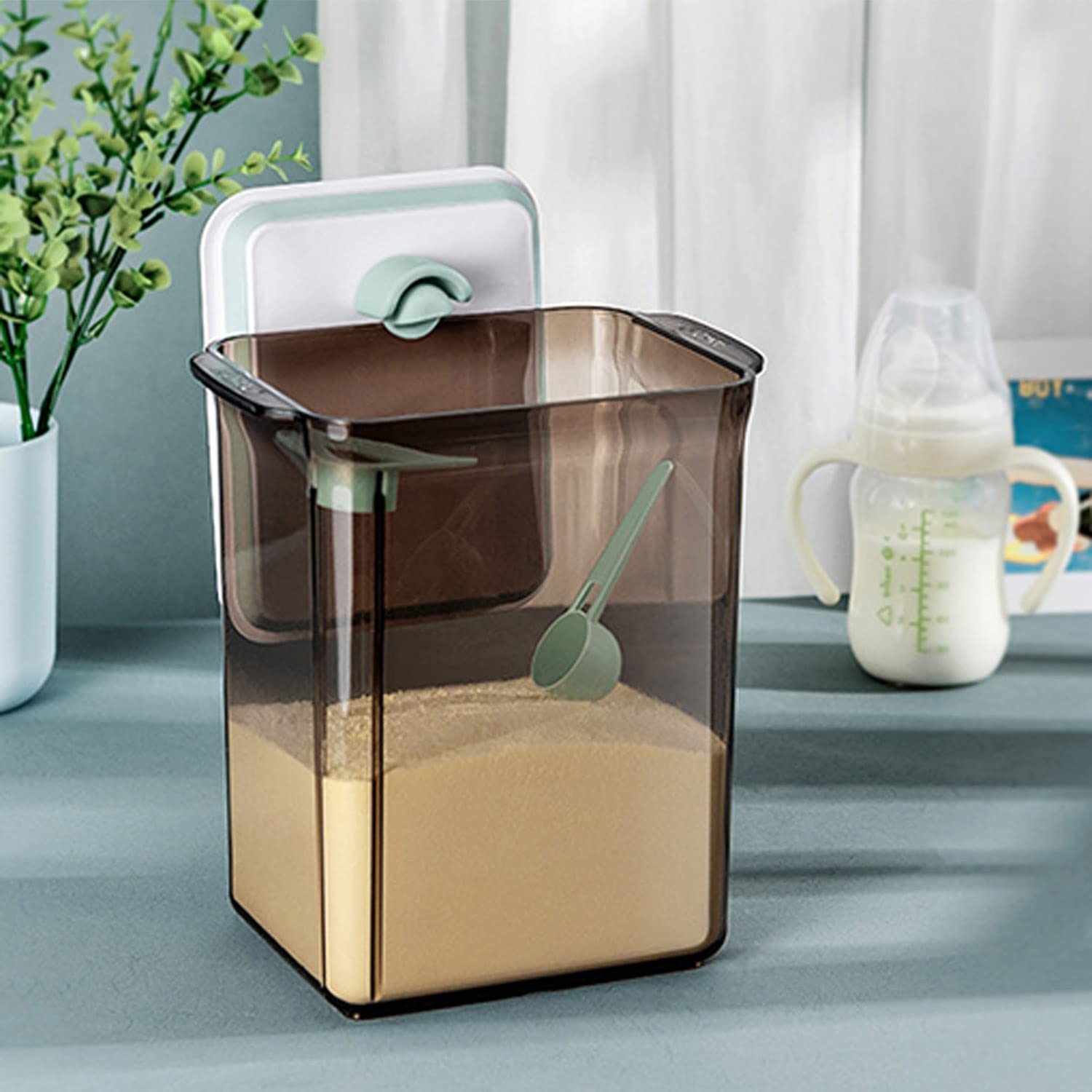 2.3L Conteneur Scellé pour Lait Poudre, Distributeur de Lait en Poudre, Contenant de Poudre de Lait avec Couvercles, Anti-UV, Opération à Une Main, pour Le lait en Poudre, Les Collations, Les Céréales