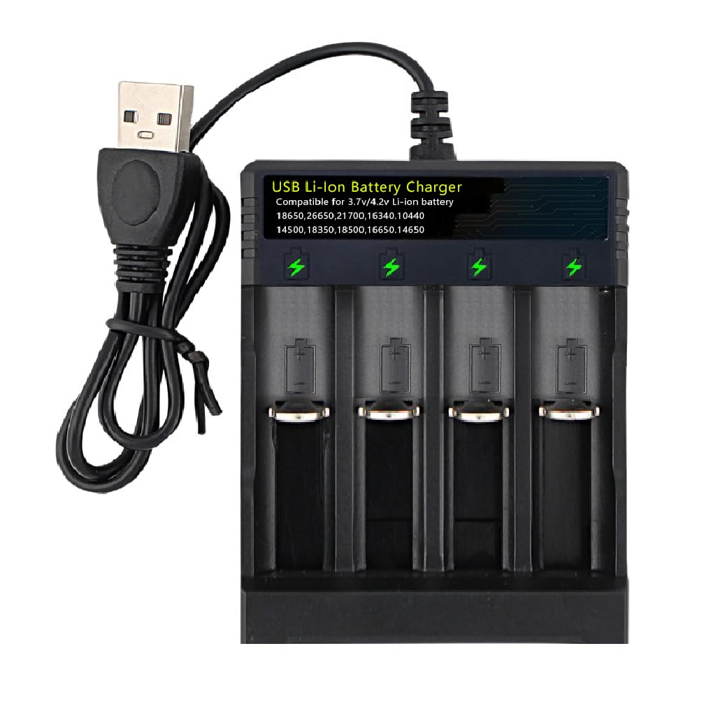18650 Battery Charger,21700 Battery Charger for 3.7V 14500 10400 18500 18350 18650 18700 20700 21700 22650 26650 Li-ion Battery 4 Bay 18650 USB C Battery Charger