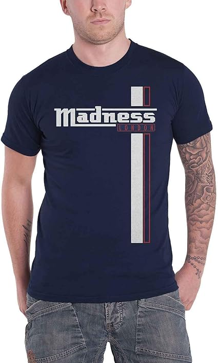 Madness T Shirt Stripes Band Logo Official Mens Navy Blue : Amazon.co.uk: Clothing