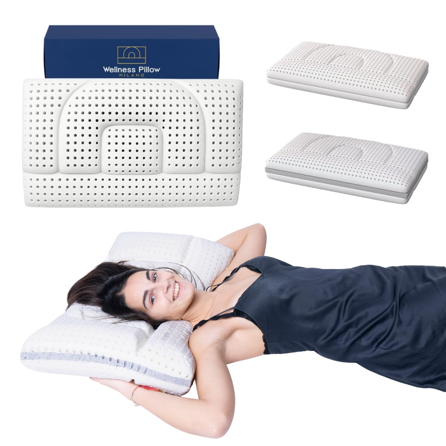 Cuscino Cervicale Ortopedico in Memory Foam - Due Altezze Disponibili, Basso e Alto, Antirussamento, Allevia Dolori, Antiacaro, Anallergico (Basso 12 Cm)