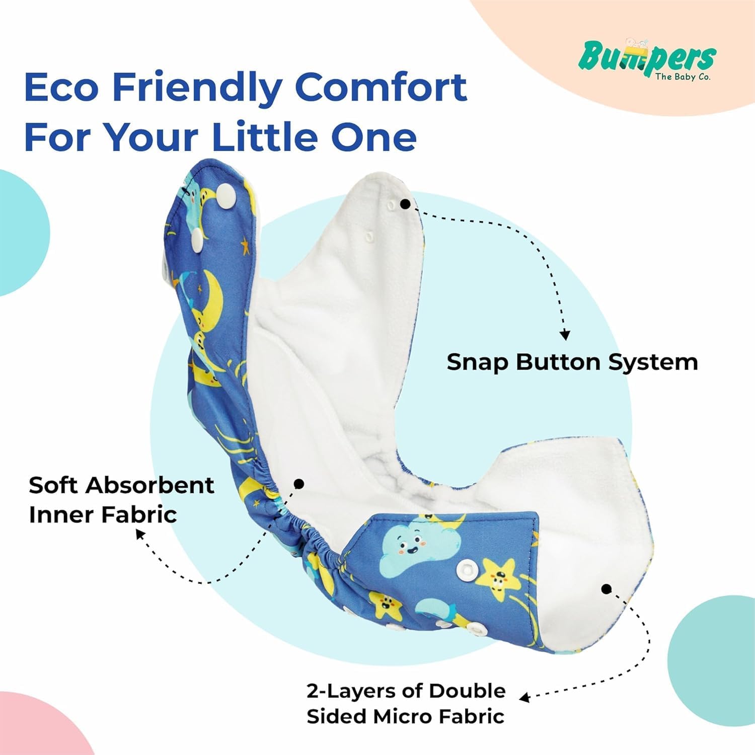 Bumpers Premium & Ultra Soft Reusable Cloth Diaper|Extra Absorbant, Washable, Waterproof & Adjustable Cloth Diaper for Babies/Kids (Combo, Free Size, Royal Blue+Beige) - Image 3 thumbnail