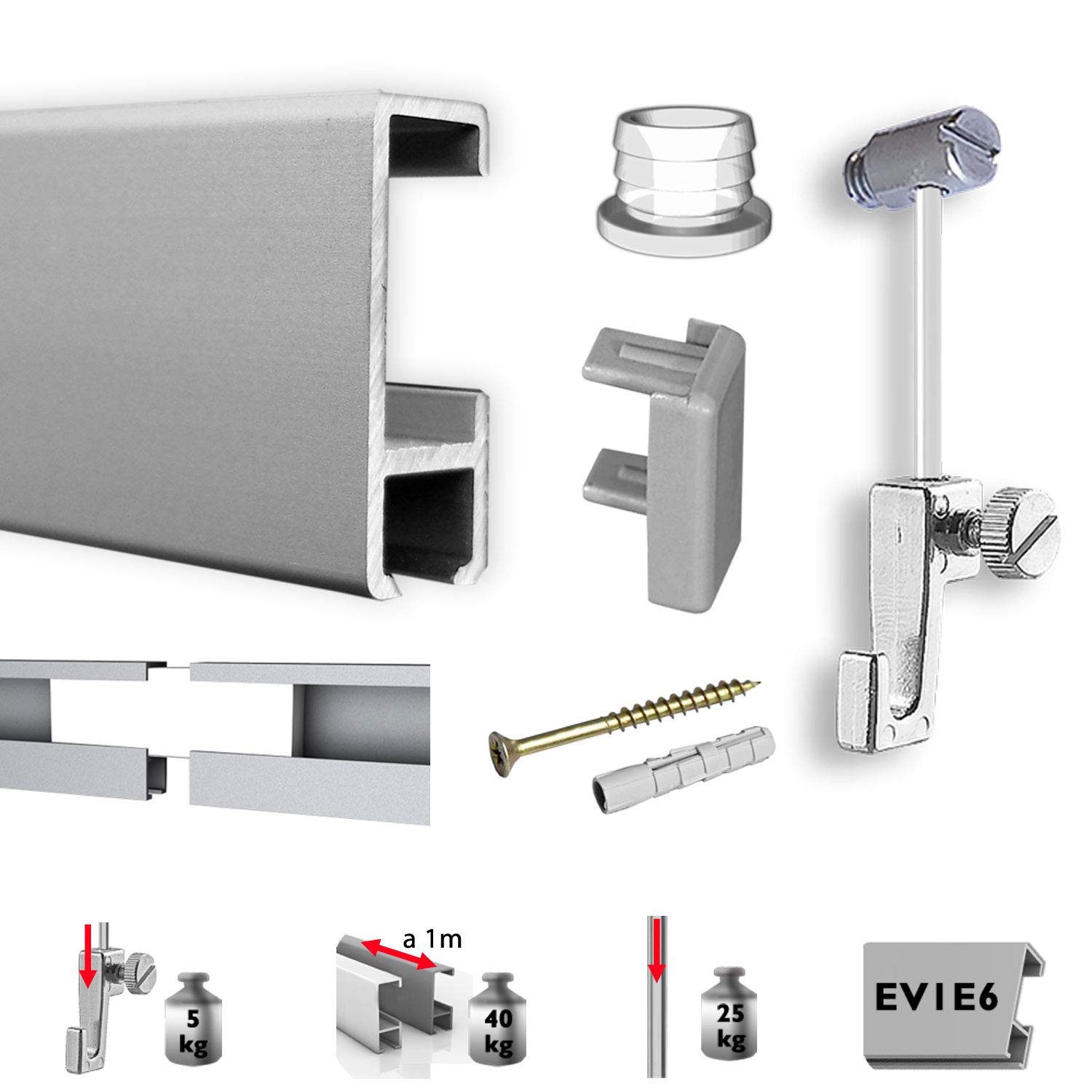 Kit complet de 5 m de rail pour photos afin d'éviter les trous dans le mur