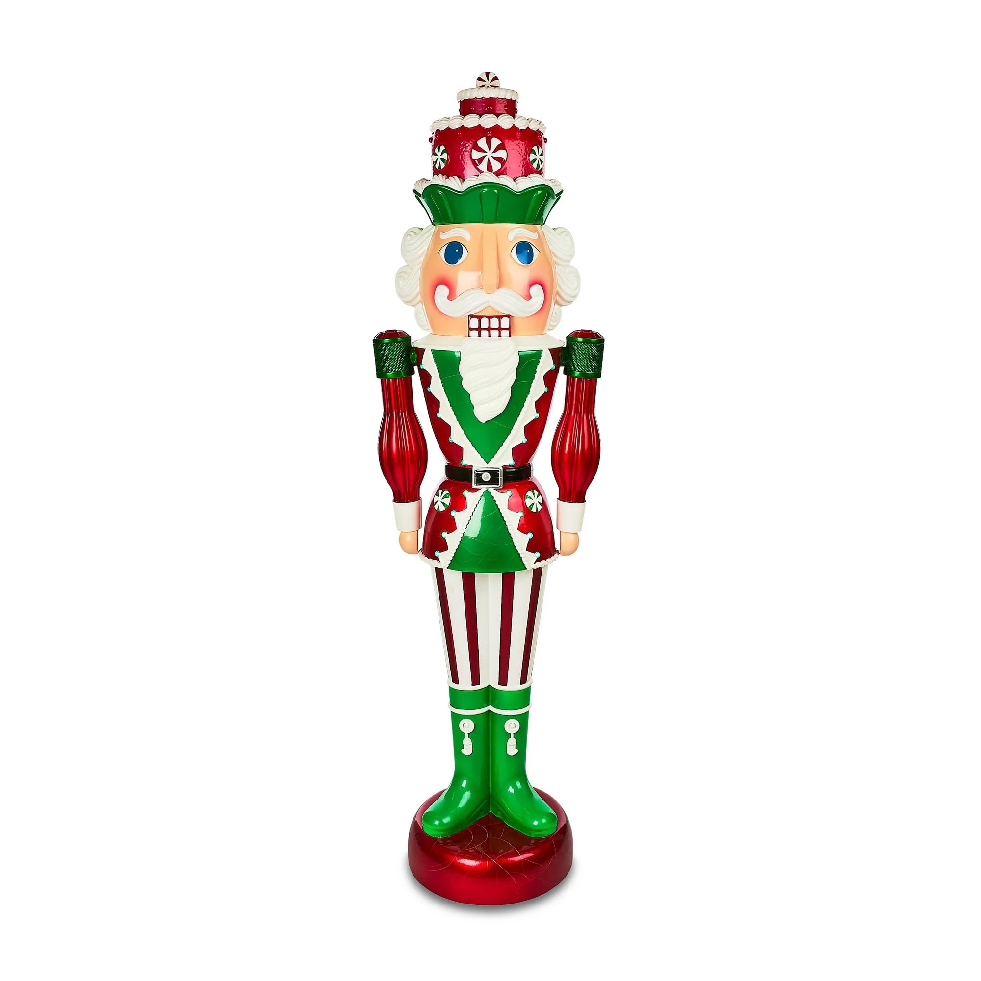 72in Peppermint Nutcracker Holiday Time Christmas Decoration, Lights Up with Music