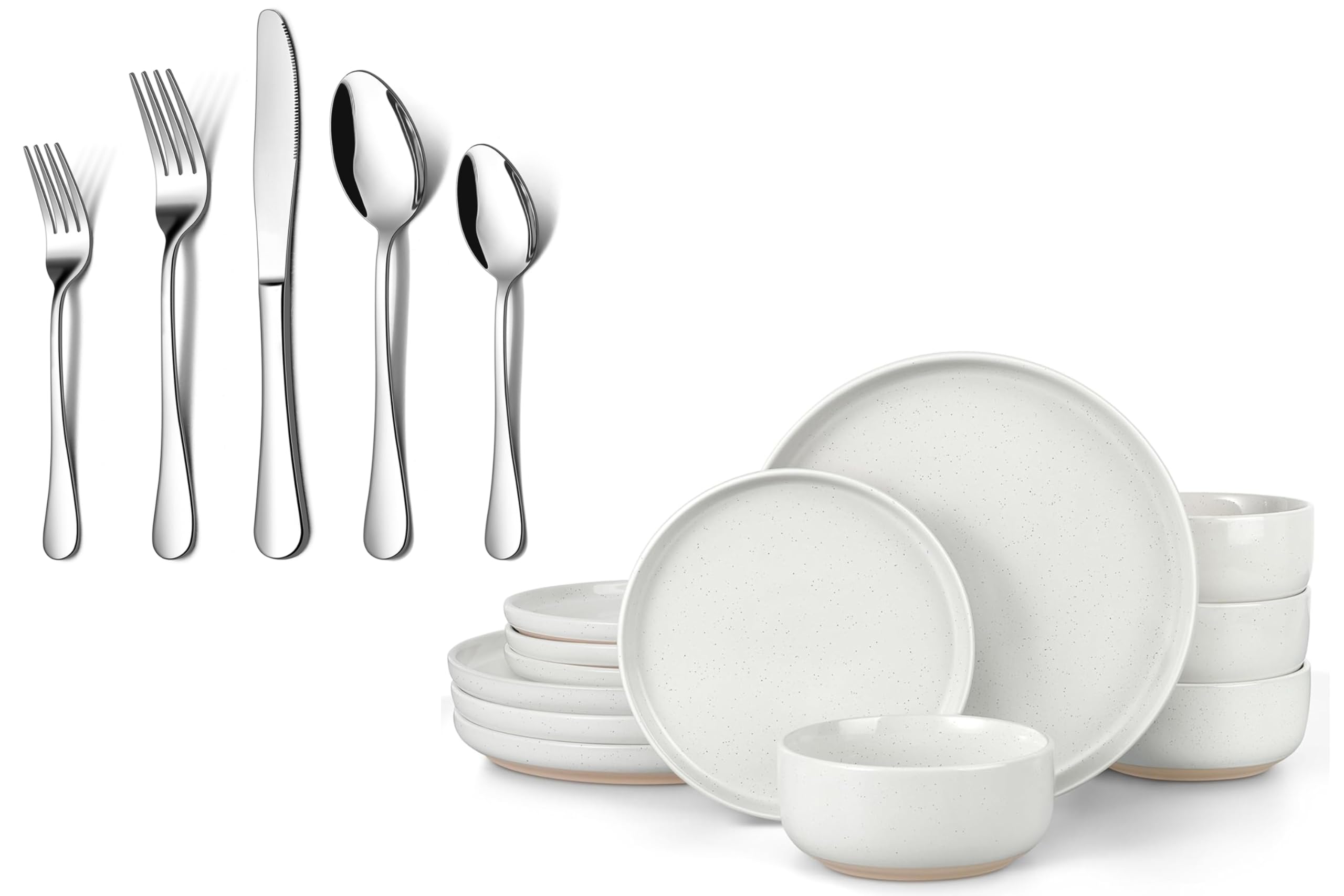 LIANYU 89 Piece Dinnerware Set with Silverware, 38Pcs Plates and Bowls Dishes Set for 6, 20Pcs Stainless Steel Flatware Cutlery Set for Home Restaurant, Dishwasher Safe